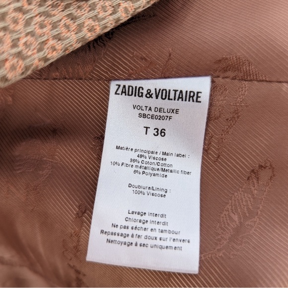 Zadig & Voltaire | Volta Deluxe Blazer Jacket Metallic Rose Gold Small size 36 - Picture 9 of 14